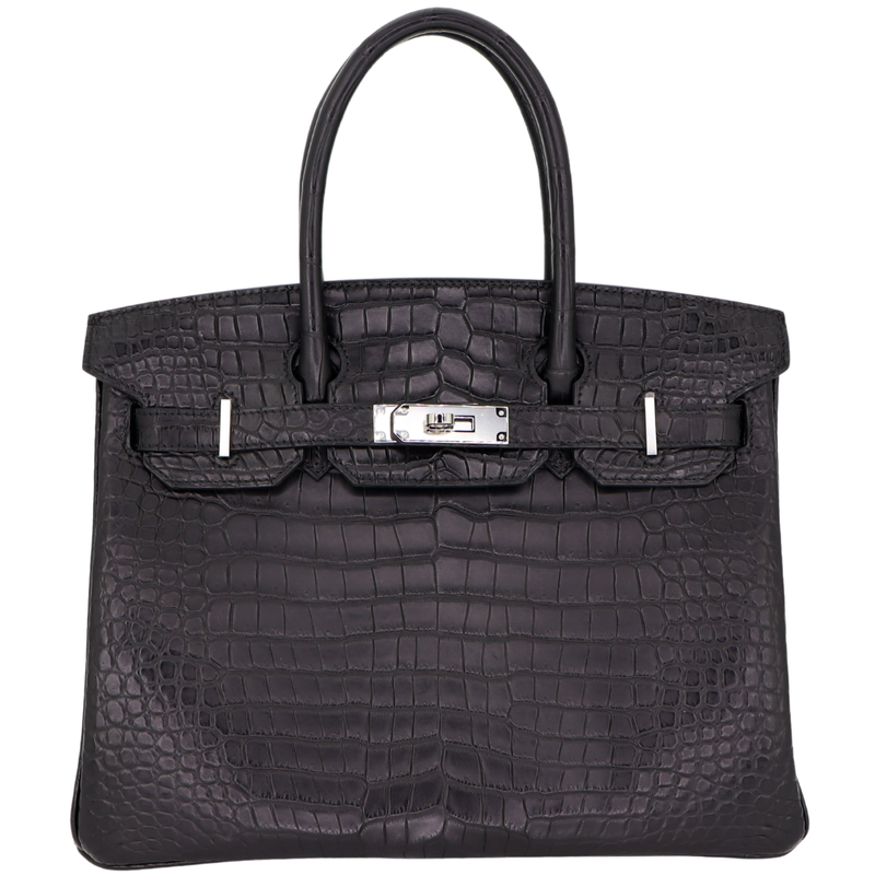 Hermès 30cm Birkin Black Matte Porosus Crocodile Palladium Hardware