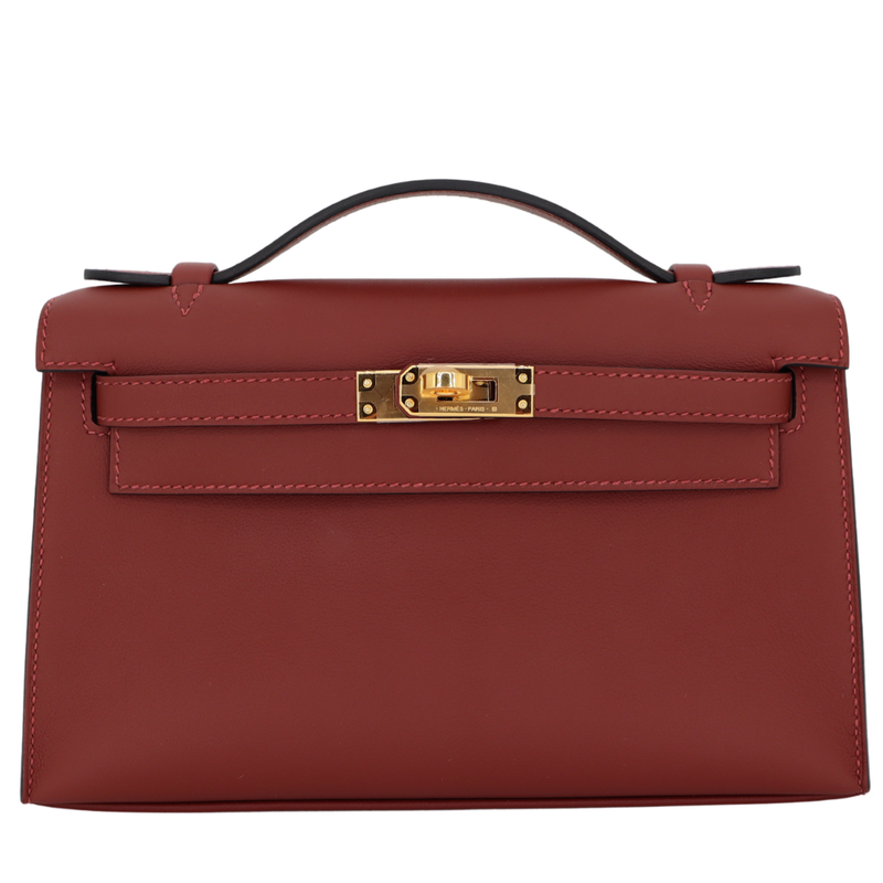 Hermès Kelly Pochette Rouge H Swift Leather Gold Hardware