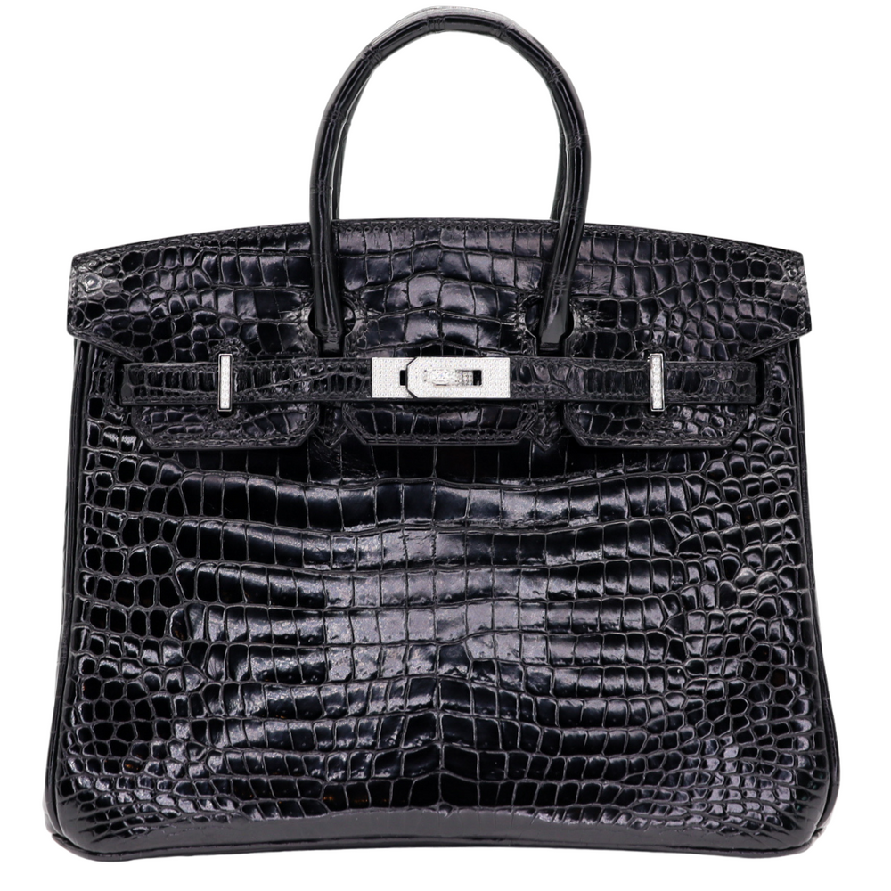 Hermès 25cm Birkin Black Shiny Niloticus Crocodile Palladium