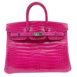 Hermès 25cm Birkin Rose Scheherazade Shiny Porosus Crocodile Palladium Hardware