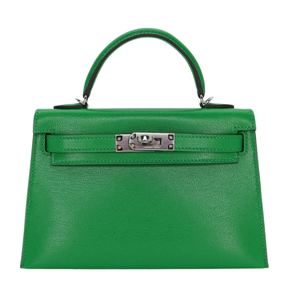 Hermès Kelly II Sellier Mini Bambou Chevre Leather Palladium Hardware