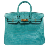 Hermès 25cm Birkin Bleu Paon Matte Alligator Gold Hardware