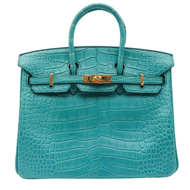 Hermès 25cm Birkin Bleu Paon Matte Alligator Gold Hardware