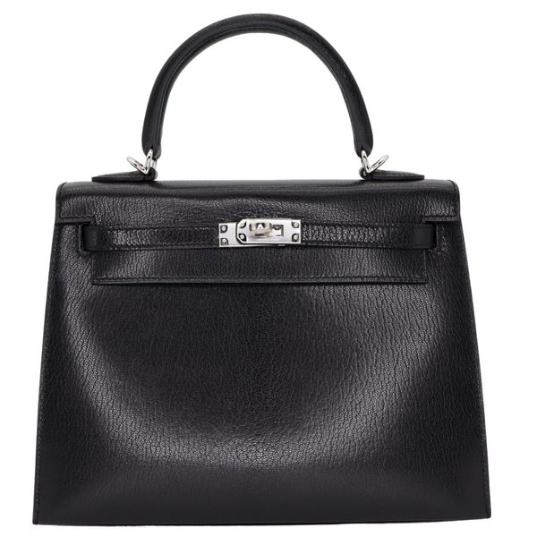 Hermès 25cm Kelly Sellier Black Chèvre Leather Palladium Hardware