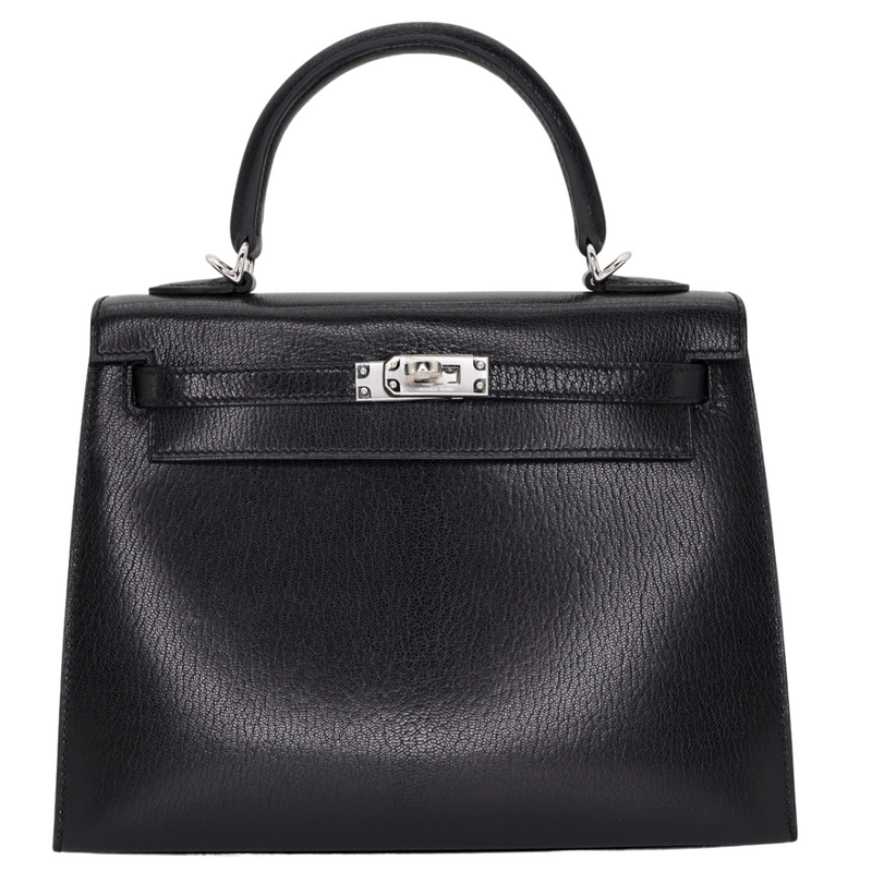 Hermès 25cm Kelly Sellier Black Chèvre Leather Palladium Hardware