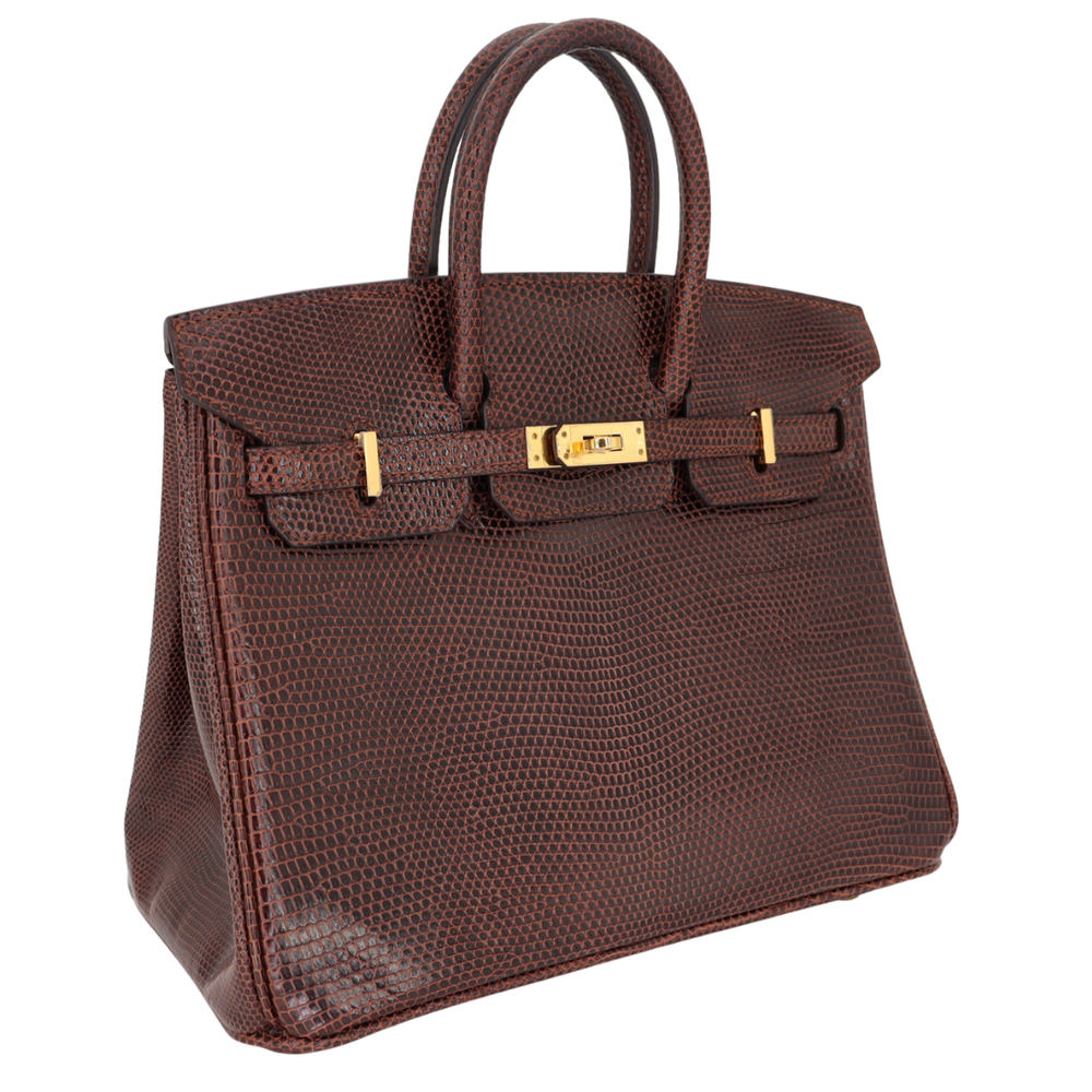 Hermès 25cm Birkin Ebene Shiny Lizard Gold Hardware – Privé Porter