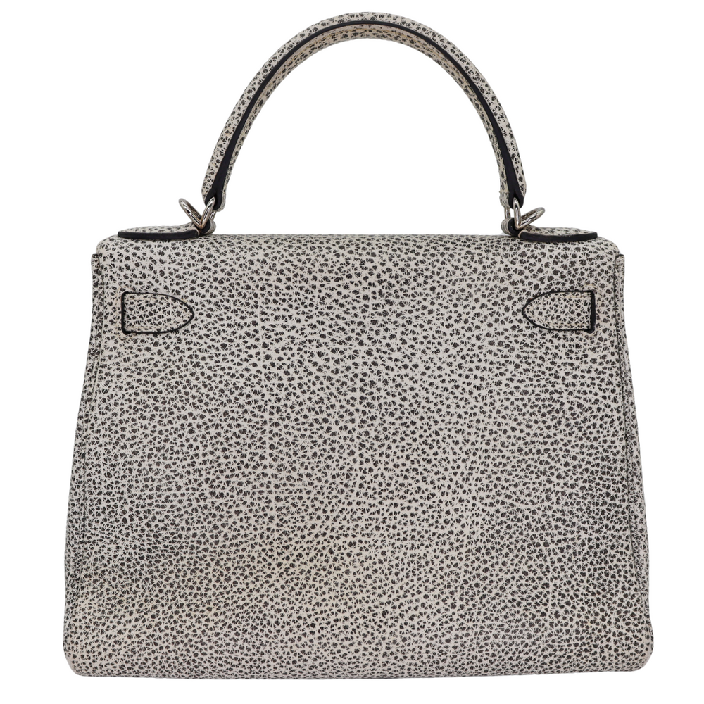 Hermès 28cm Kelly Retourne Dalmatian Buffalo Leather Palladium