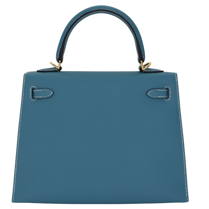 Hermès 25cm Kelly Sellier Bleu Jean Epsom Leather Gold Hardware