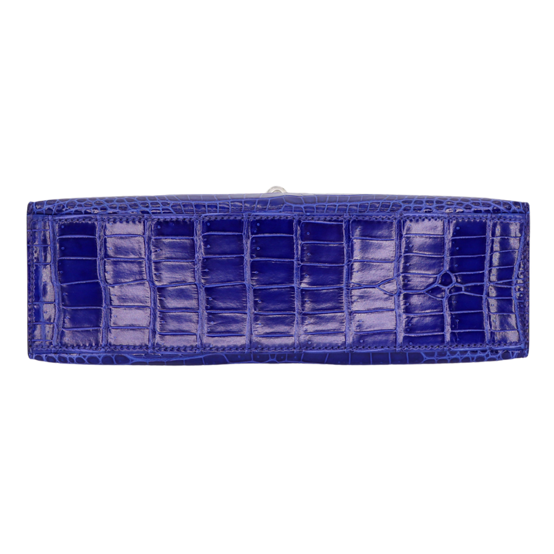 Hermès Kelly Pochette Bleu Electrique Shiny Porosus Crocodile Palladium Hardware