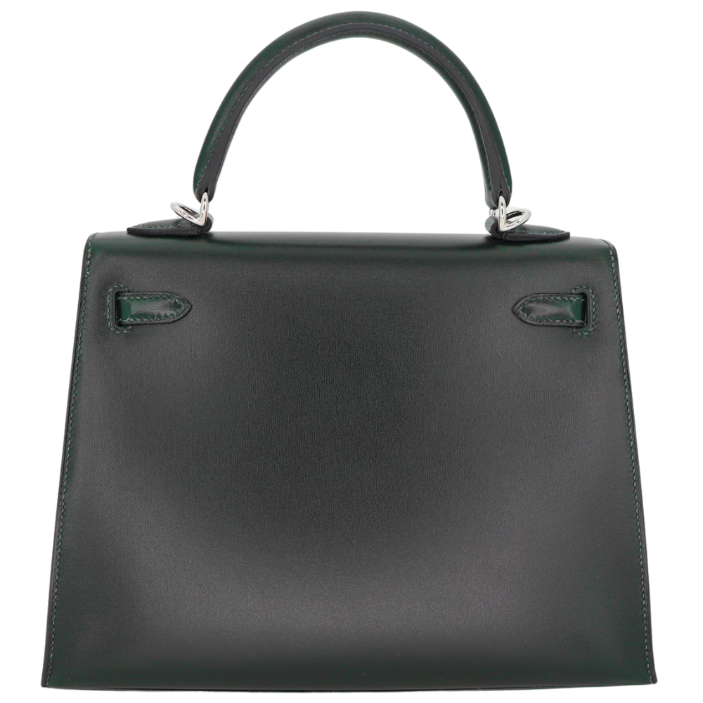 Hermès 25cm Kelly Sellier Vert Fonce Box Calf Leather Palladium