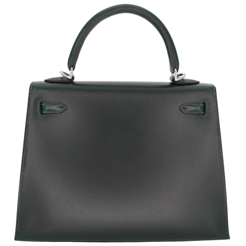 Hermès 25cm Kelly Sellier Vert Fonce Box Calf Leather Palladium
