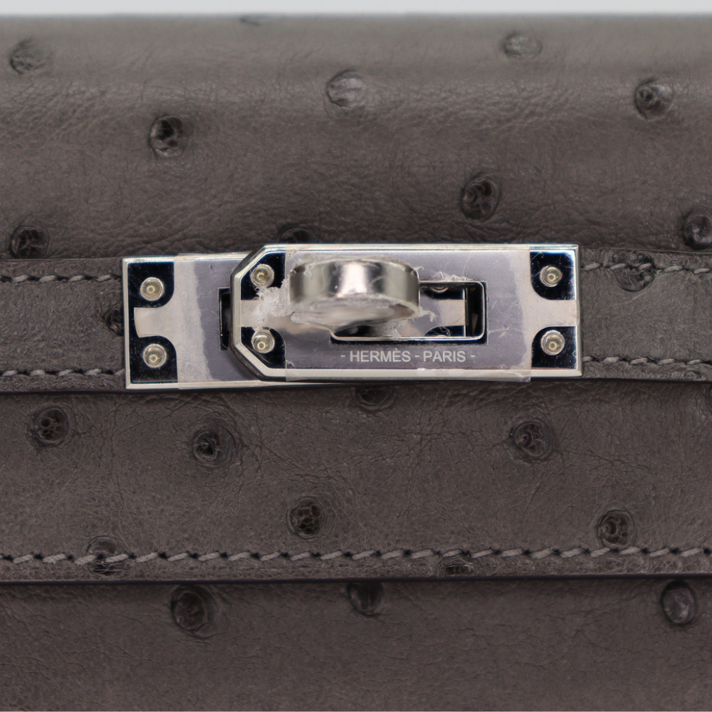 Hermès 25cm Kelly Sellier Gris Perle Ostrich Gold Hardware