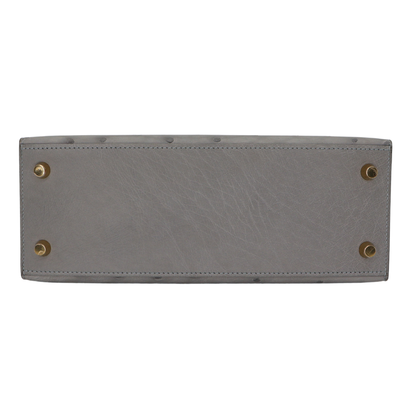 Hermès 25cm Kelly Sellier Bleu Glacier Ostrich Leather Gold Hardware