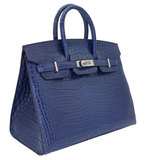 Hermès 25cm Birkin Sellier Indigo Aizome Matte Porosus Crocodile Palladium Hardware