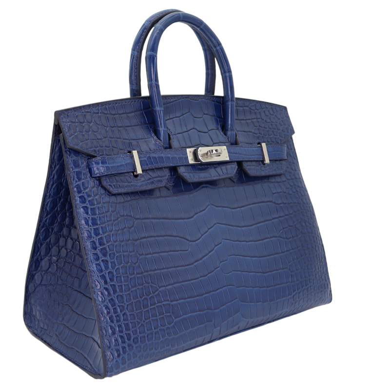 Hermès 25cm Birkin Sellier Indigo Aizome Matte Porosus Crocodile Palladium Hardware