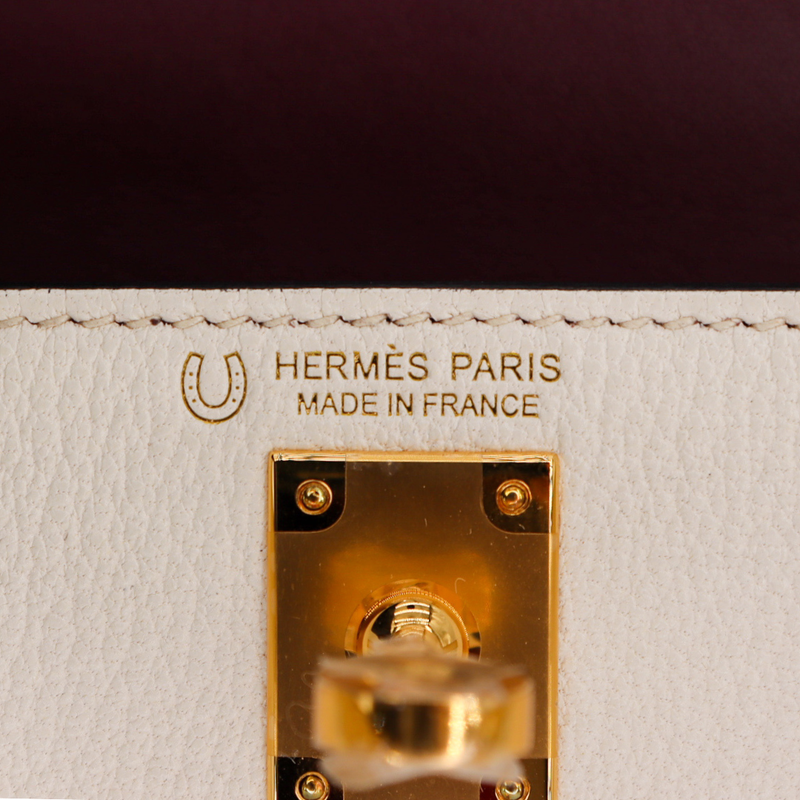 Hermès Kelly II Sellier Mini HSS Nata/Bordeaux Chèvre Leather Gold Hardware