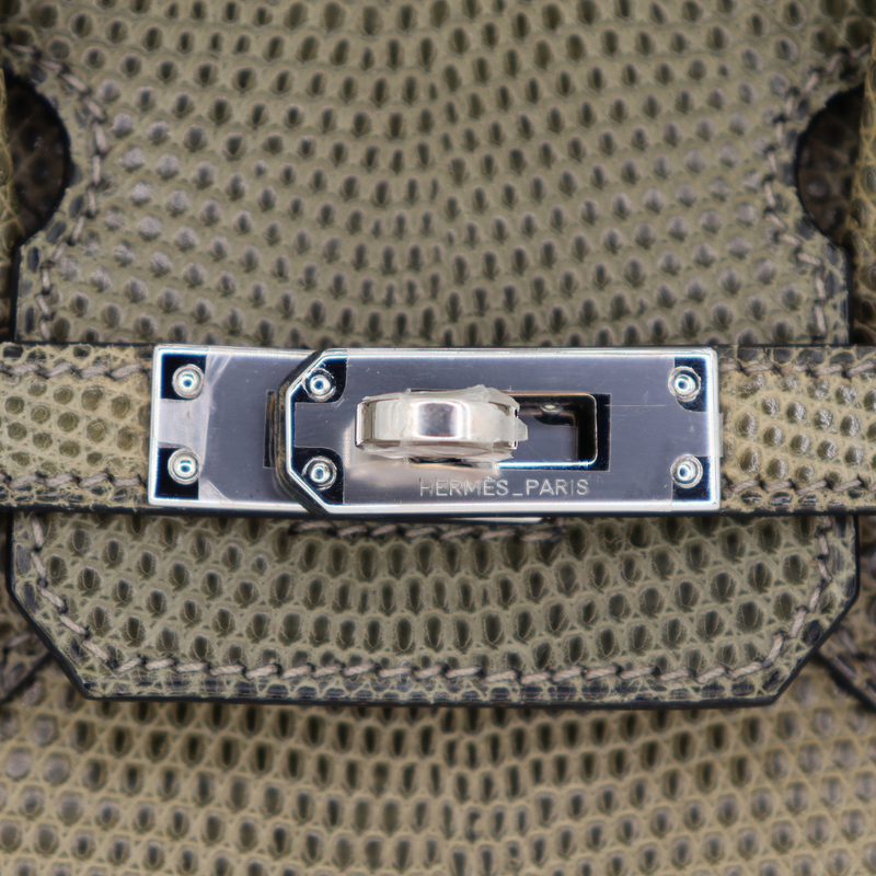 Hermès 25cm Birkin Vert Olive Lizard Palladium Hardware