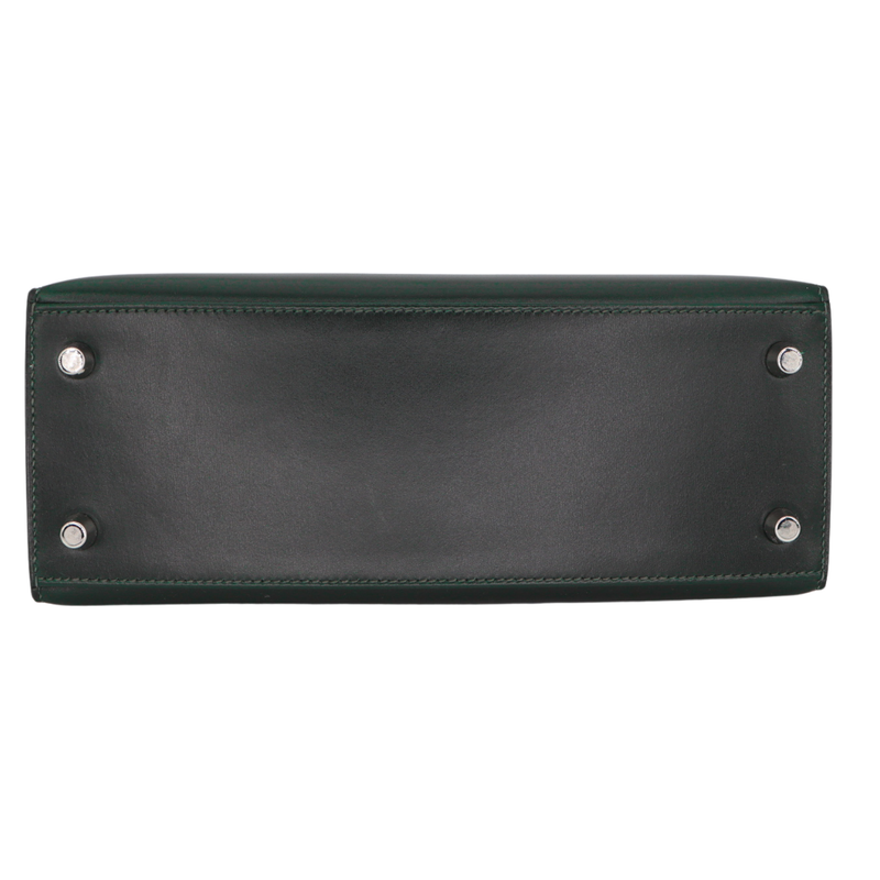Hermès 25cm Kelly Sellier Vert Fonce Box Calf Leather Palladium Hardware