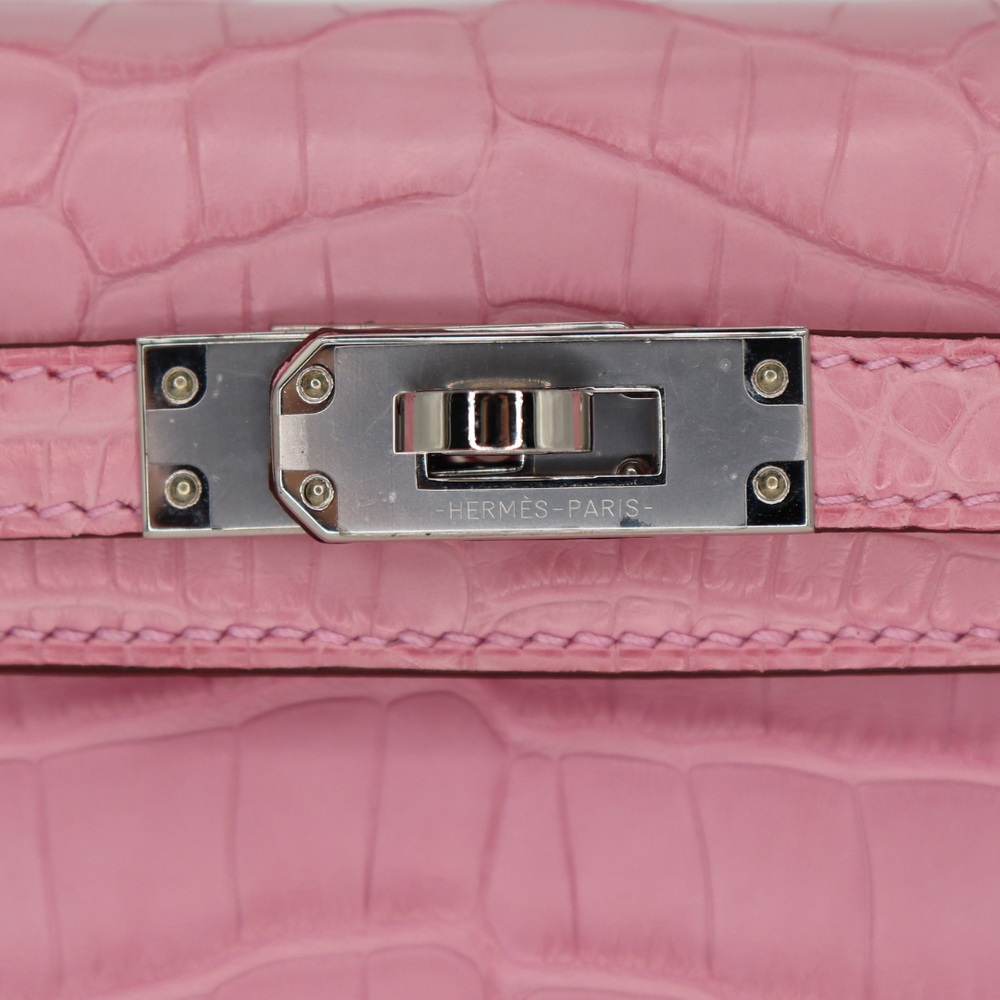Hermès Mini Kelly II Bubblegum Matte Alligator Palladium Hardware Hermès Mini Kelly II Bubblegum Matte Alligator Palladium Hardware