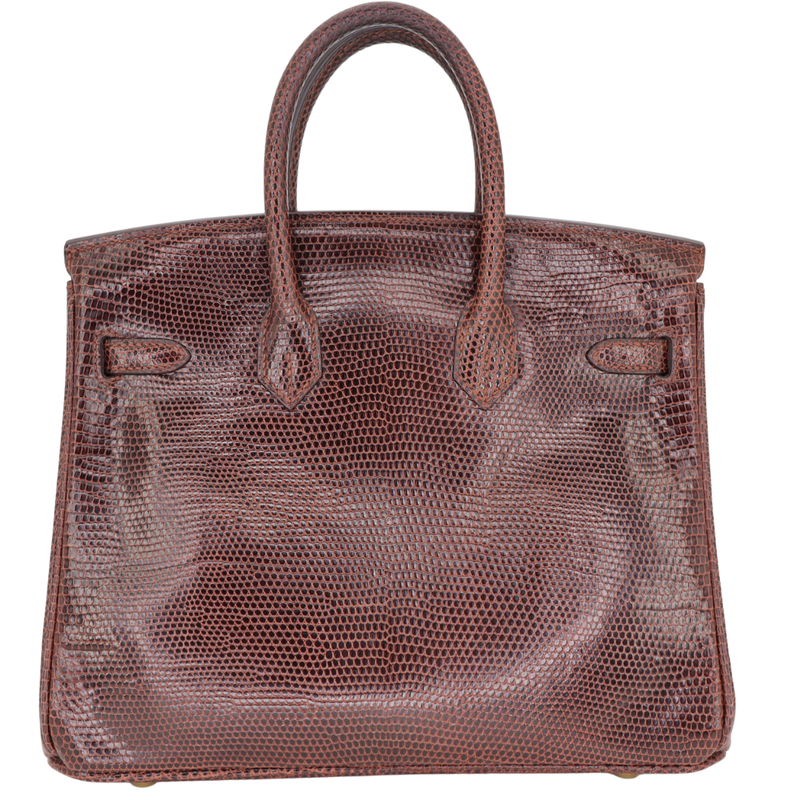 Hermès 25cm Birkin Ebene Shiny Lizard Gold Hardware
