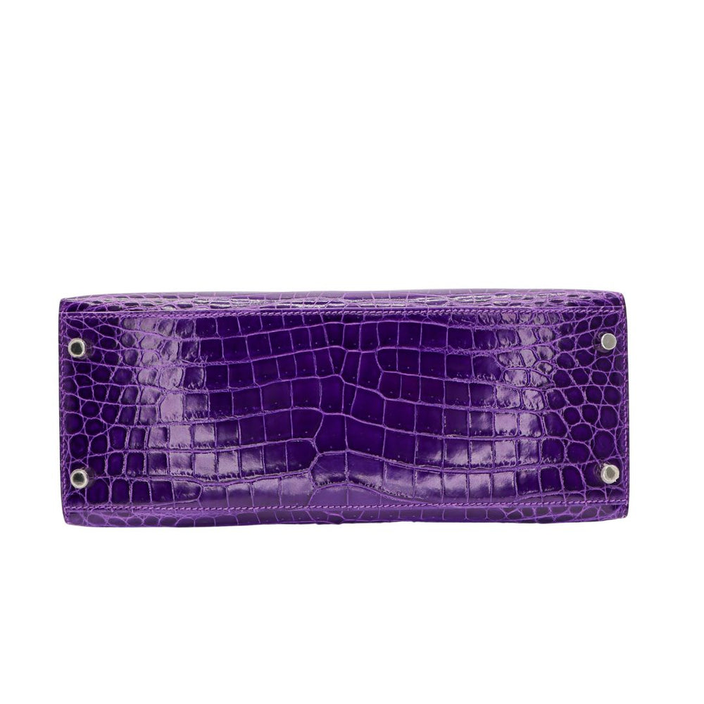 Hermès 28cm Kelly Sellier Ultraviolet Shiny Niloticus Crocodile