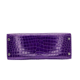 Hermès 28cm Kelly Sellier Ultraviolet Shiny Niloticus Crocodile Palladium Hardware