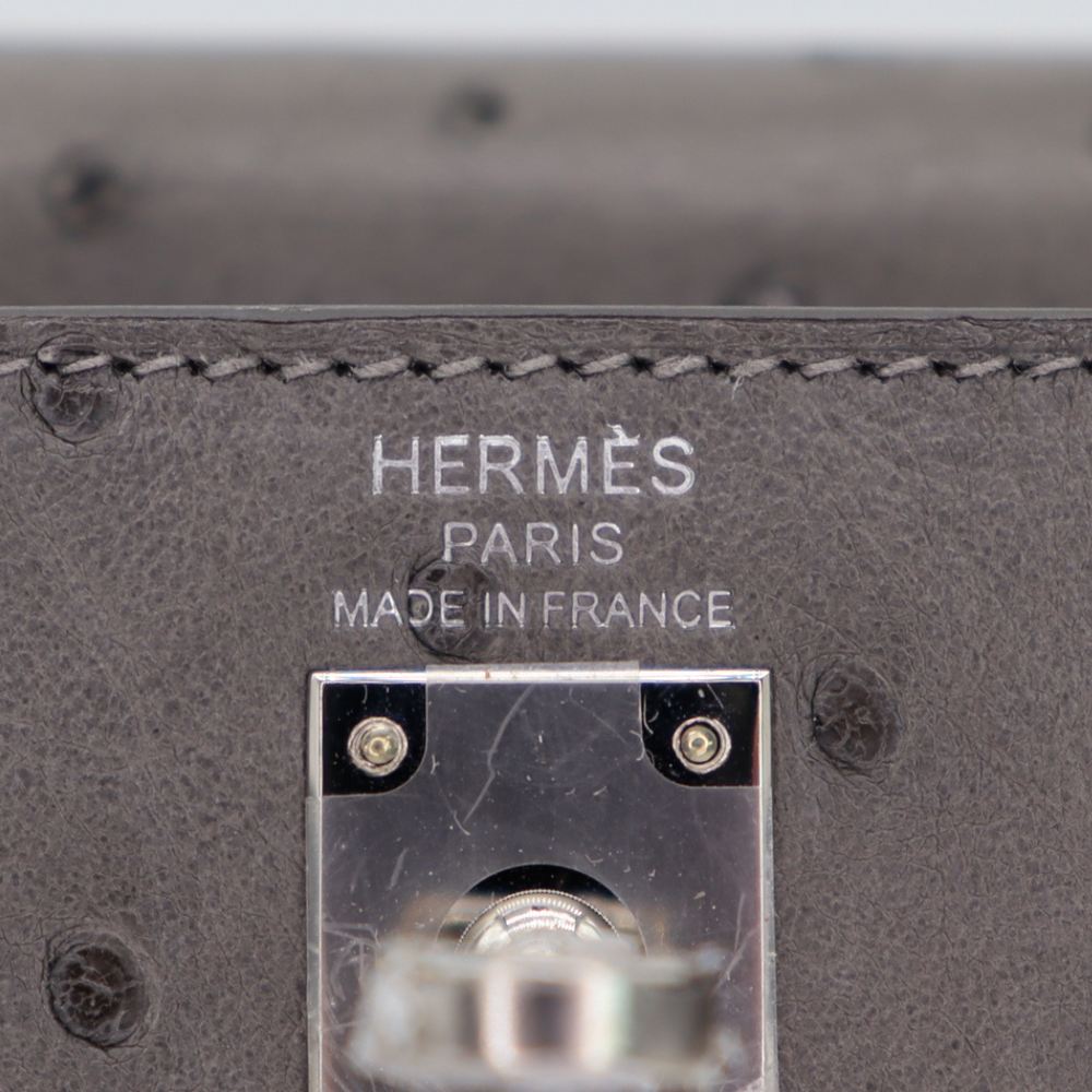 Hermès 25cm Kelly Sellier Gris Perle Ostrich Gold Hardware