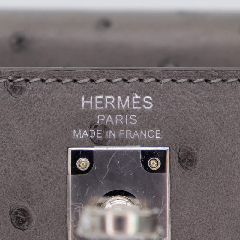 Hermès 25cm Kelly Sellier Gris Meyer Ostrich Palladium Hardware