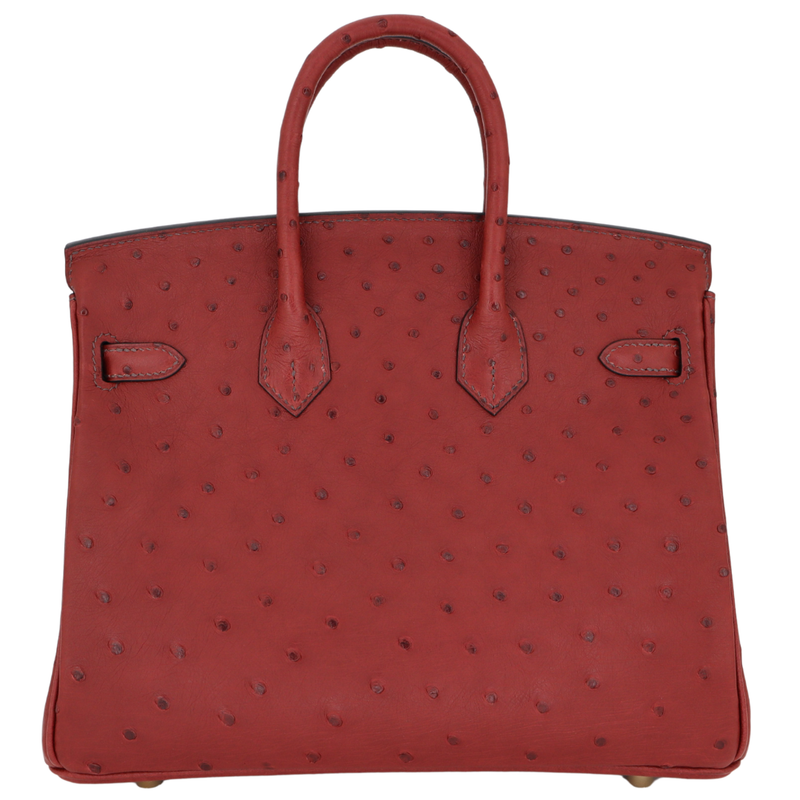Hermès 25cm Birkin Rouge H Ostrich Gold Hardware