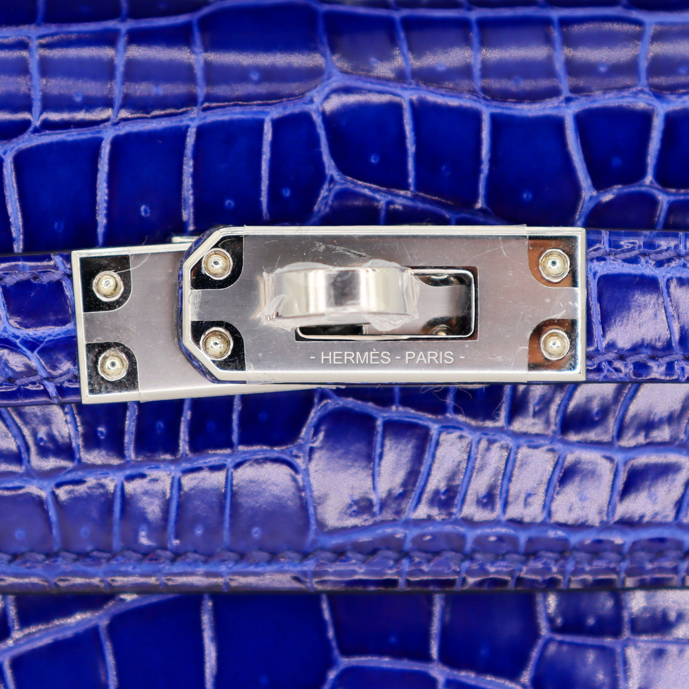 Hermès Kelly Pochette Bleu Electrique Shiny Porosus Crocodile