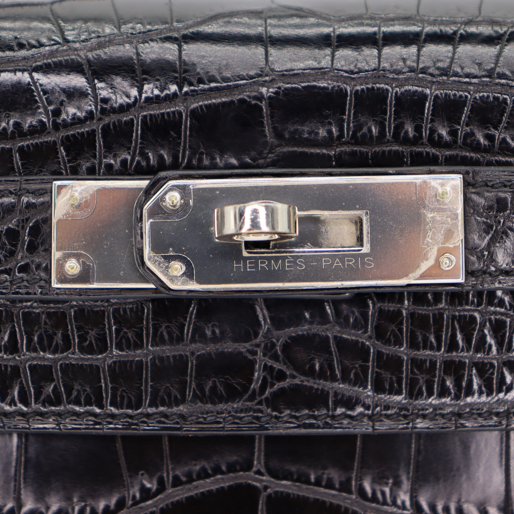 Hermès 28cm Kelly Retourne Black Matte Niloticus Crocodile