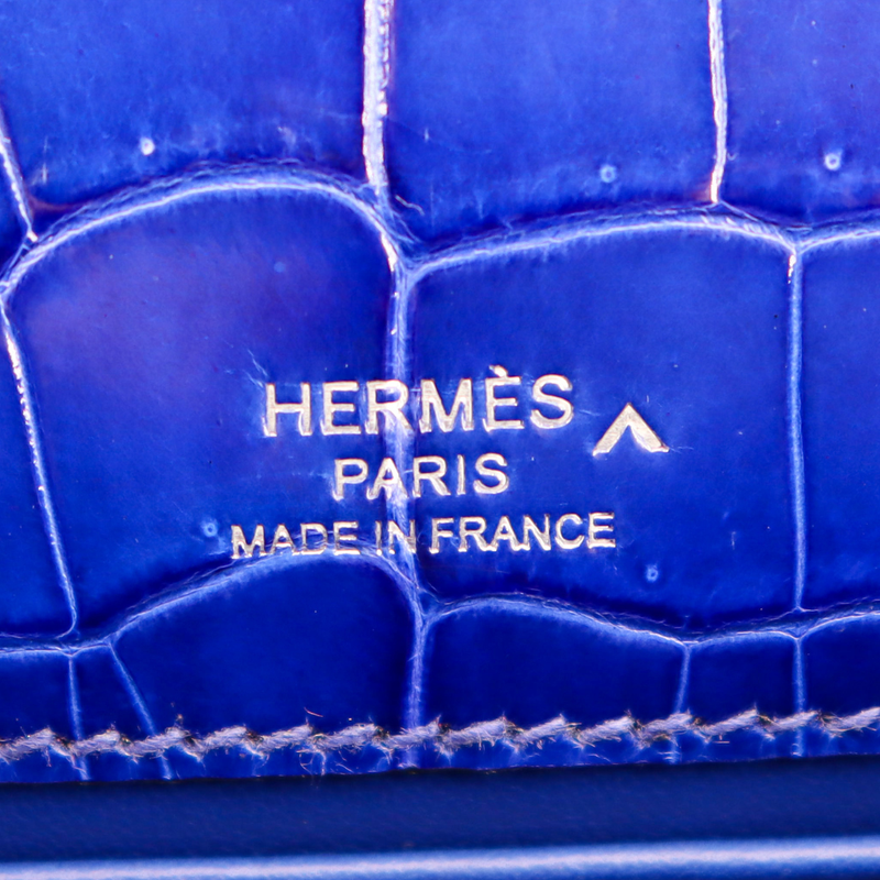 Hermès Kelly Pochette Bleu Electrique Shiny Porosus Crocodile Palladium Hardware