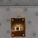Hermès 25cm Kelly Sellier Bleu Glacier Ostrich Leather Gold Hardware