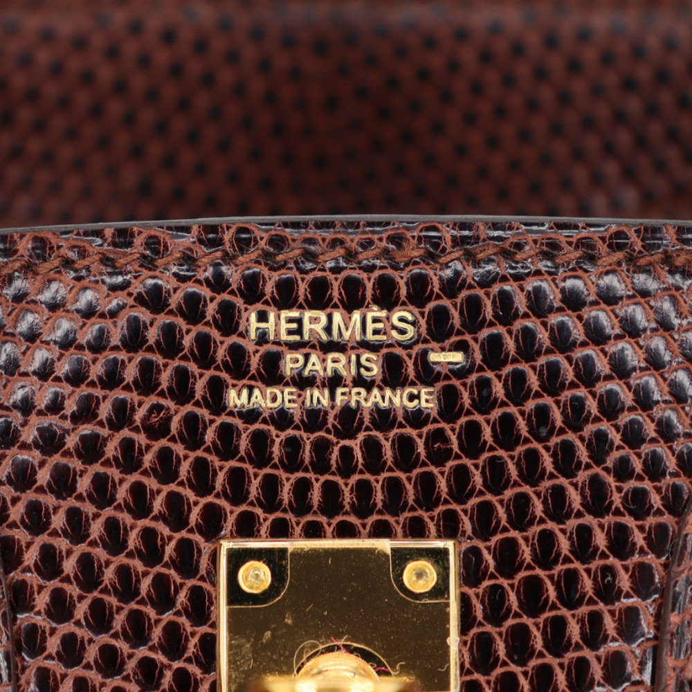 Hermès 25cm Birkin Ebene Shiny Lizard Gold Hardware – Privé Porter