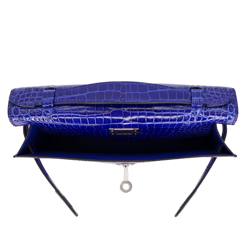 Hermès Kelly Pochette Bleu Electrique Shiny Porosus Crocodile