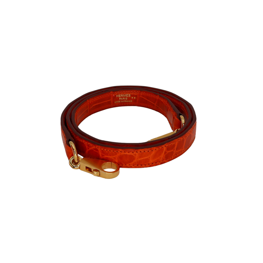 Hermès 28cm Kelly Sellier Orange Shiny Niloticus Crocodile Gold