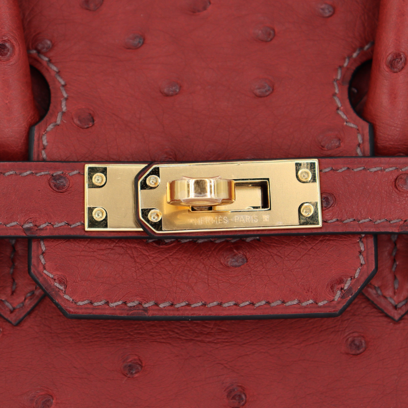 Hermès 25cm Birkin Rouge H Ostrich Gold Hardware