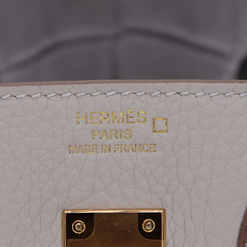 Hermès 25cm Birkin Touch Gris Perle Togo/Matte Alligator Gold Hardware