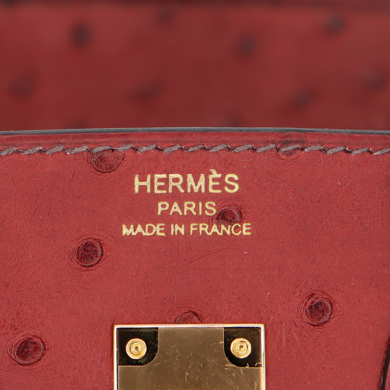 Hermès 25cm Birkin Rouge H Ostrich Gold Hardware