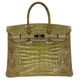 Hermès 35cm Birkin Natura Vert Celadon Shiny Niloticus Palladium Hardware