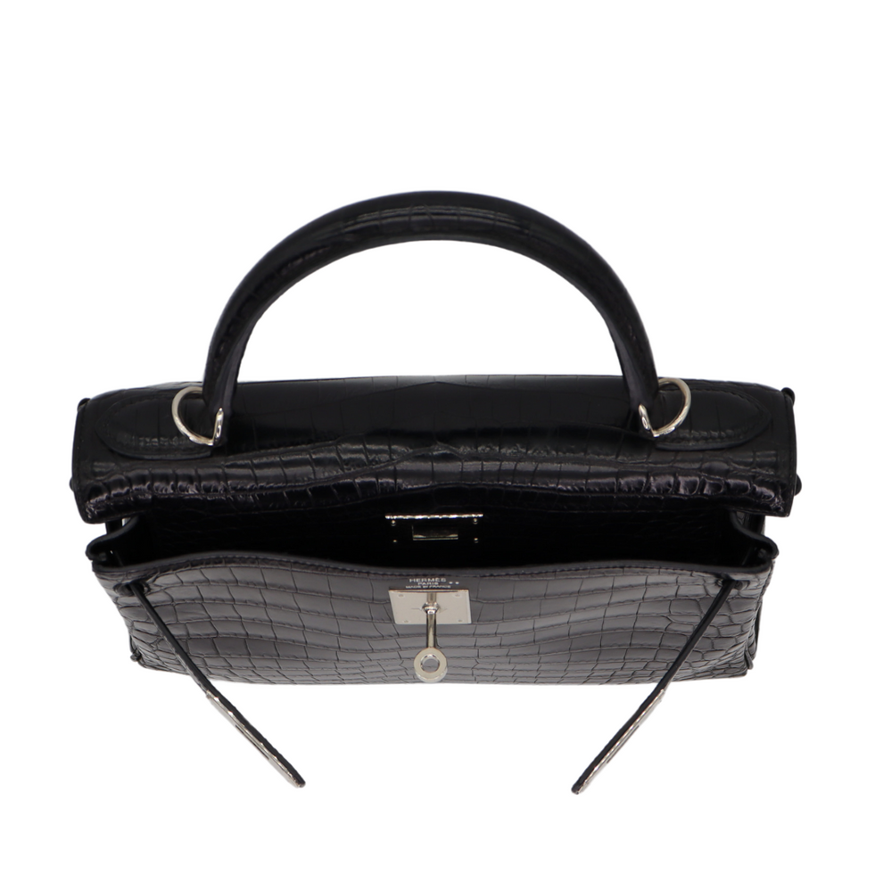 Hermès 28cm Kelly Retourne Black Matte Niloticus Crocodile