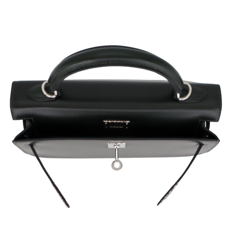 Hermès 25cm Kelly Sellier Vert Fonce Box Calf Leather Palladium