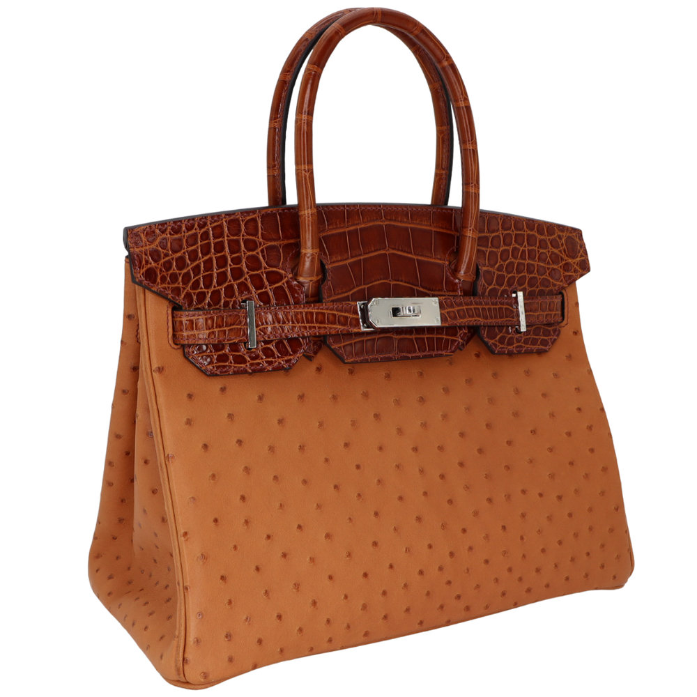 Hermès 30cm Birkin Touch Cognac/Etrusque Ostrich/ Shiny Alligator