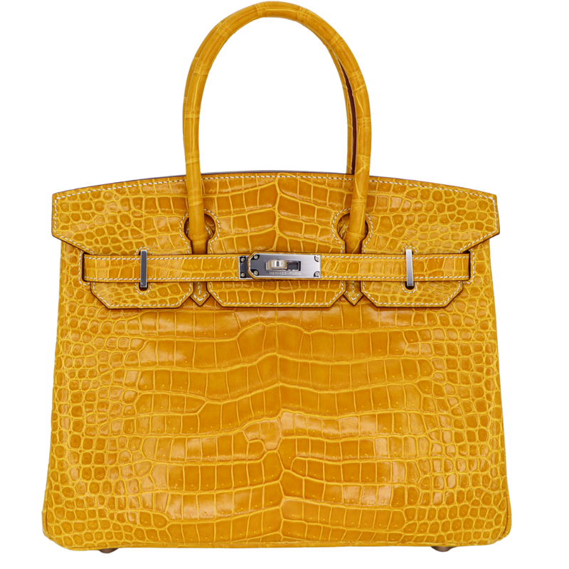 Hermès 30cm Birkin Ambre Shiny Porosus Crocodile Palladium Hardware
