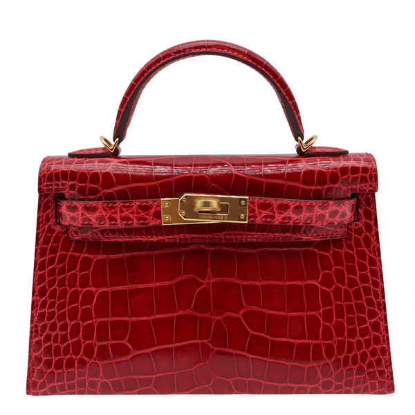 Hermès Kelly II Sellier Mini Braise Shiny Alligator Gold Hardware