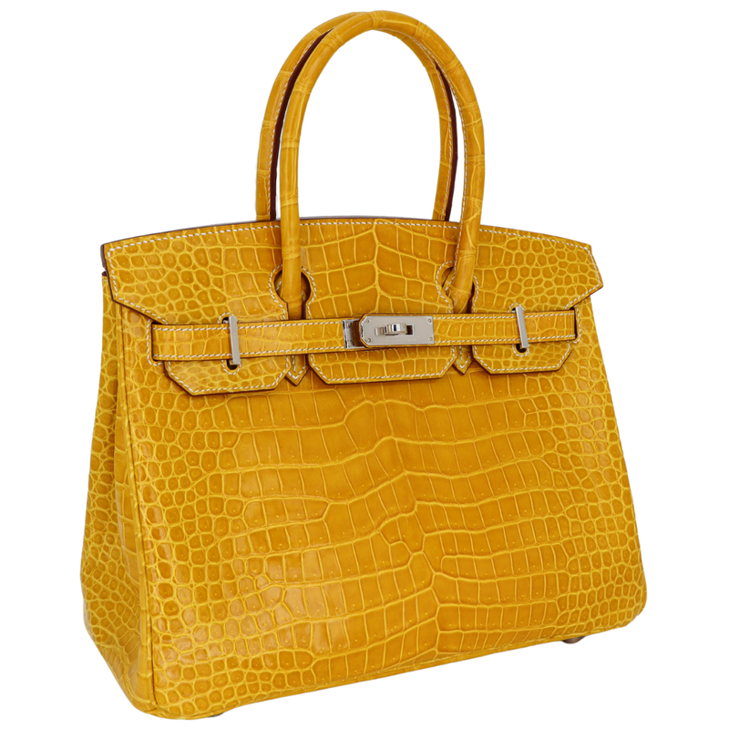 Hermès 30cm Birkin Ambre Shiny Porosus Crocodile Palladium Hardware