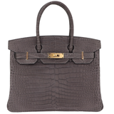 Hermès 30cm Birkin Graphite Matte Porosus Crocodile Gold Hardware