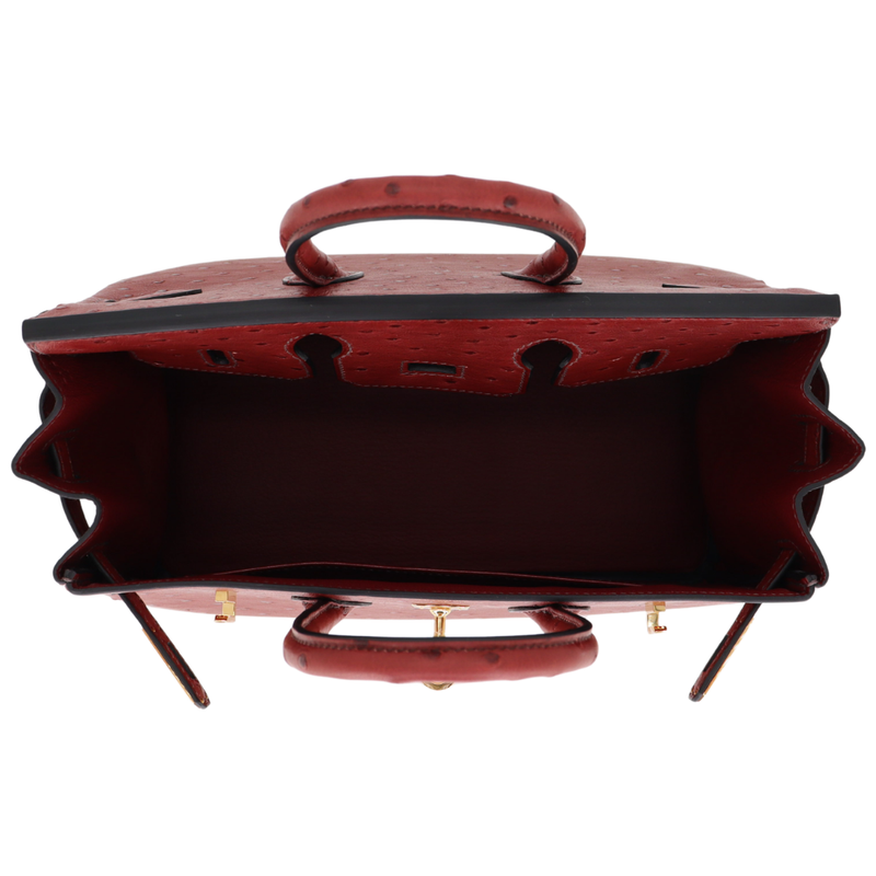 Hermès 25cm Birkin Rouge H Ostrich Gold Hardware
