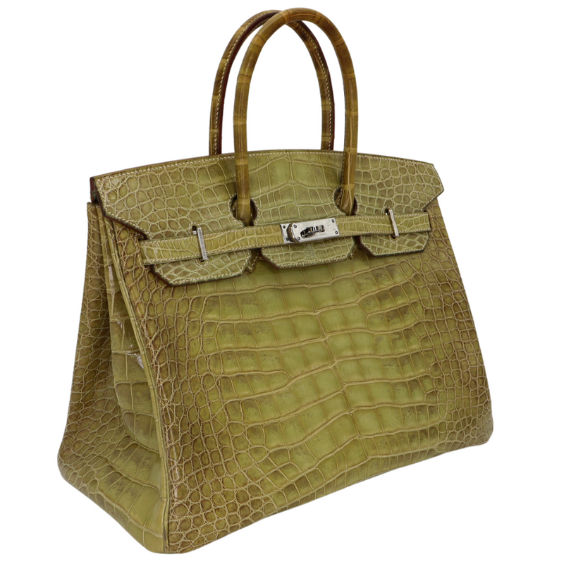 Hermès 35cm Birkin Natura Vert Celadon Shiny Niloticus Palladium Hardware