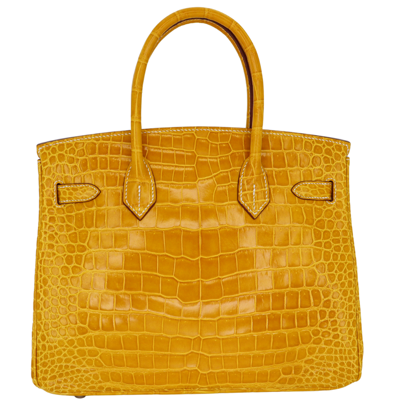 Hermès 30cm Birkin Ambre Shiny Porosus Crocodile Palladium